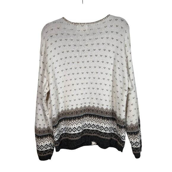Eddie Bauer Women Fair Isle Cardigan Sweater Beige Brown L Quiet Luxury - Picture 6 of 6